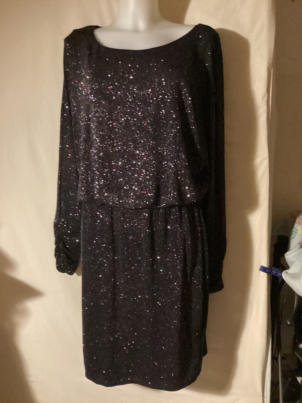 5134 Jessica Howard Short Black Glitter Dress Long Sleeve Homecoming Size 12